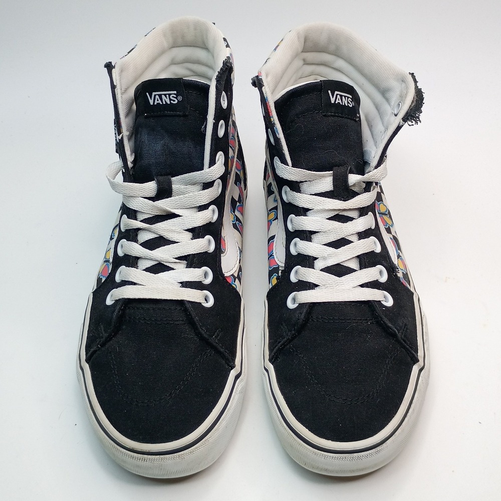 Vans Sk8-Hi Sneakers Women Size 8.5 Black Butterfly Checkerboard Canvas - Picture 2 of 11